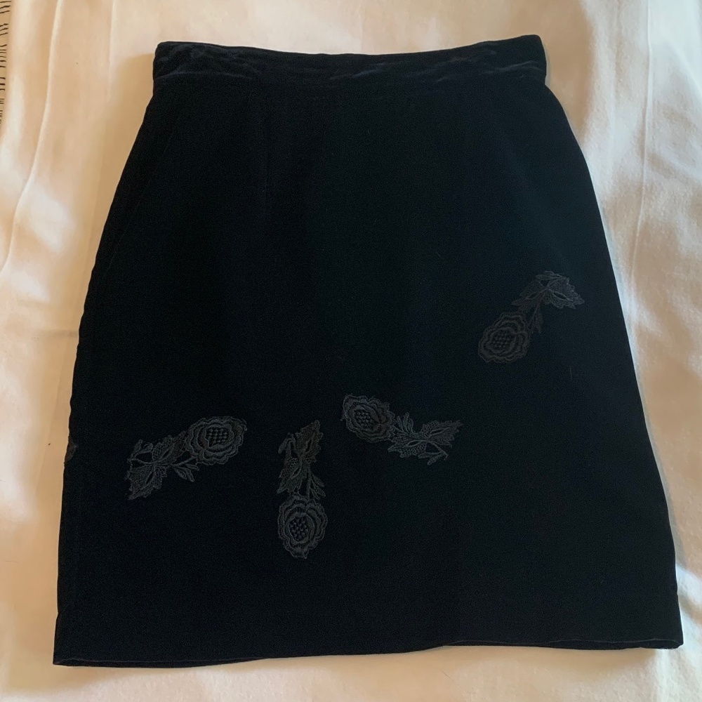 Vintage Peter Lai Black Velvet Embroidered Skirt